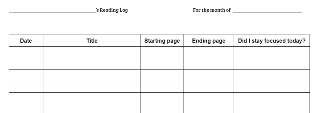 Examples of teacher made reading logs that actually work.