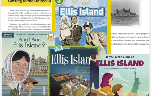 Image shows Ellis Island books to show that text sets help students build vocabulary and background knowledge.